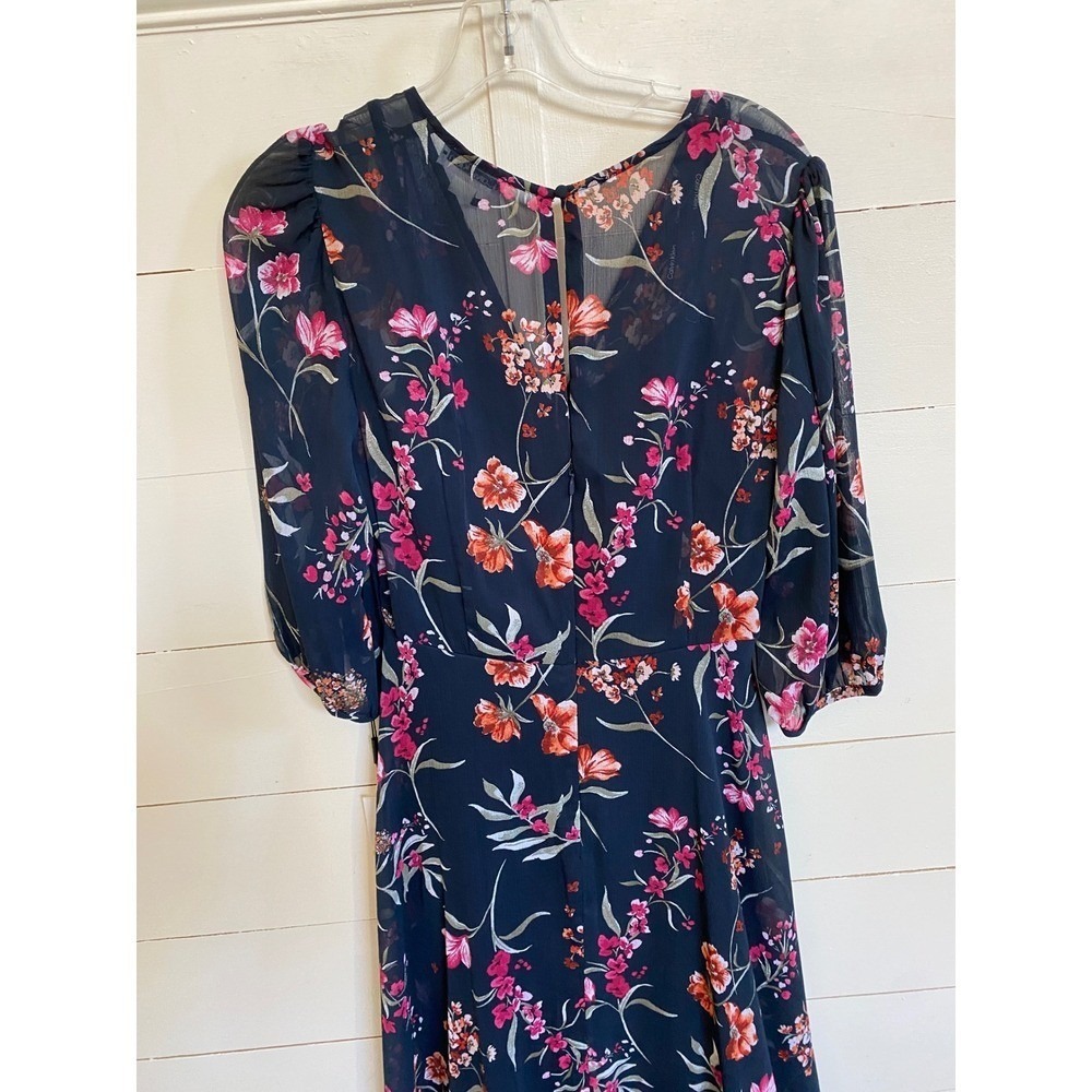 Calvin Klein Navy Blue Floral Chiffon High Low Maxi Dress 4 NWT Wedding Guest - Picture 8 of 16